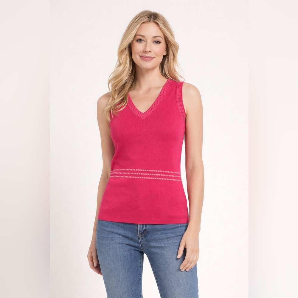 Ziani Couture Fuchsia Pink V-Neck Sleeveless Knit Top | S